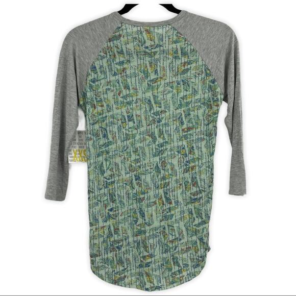 Lularoe Randy T Shirt Raglan Womens Baseball Tee Abstract Green XXS NEW - Picture 2 of 7